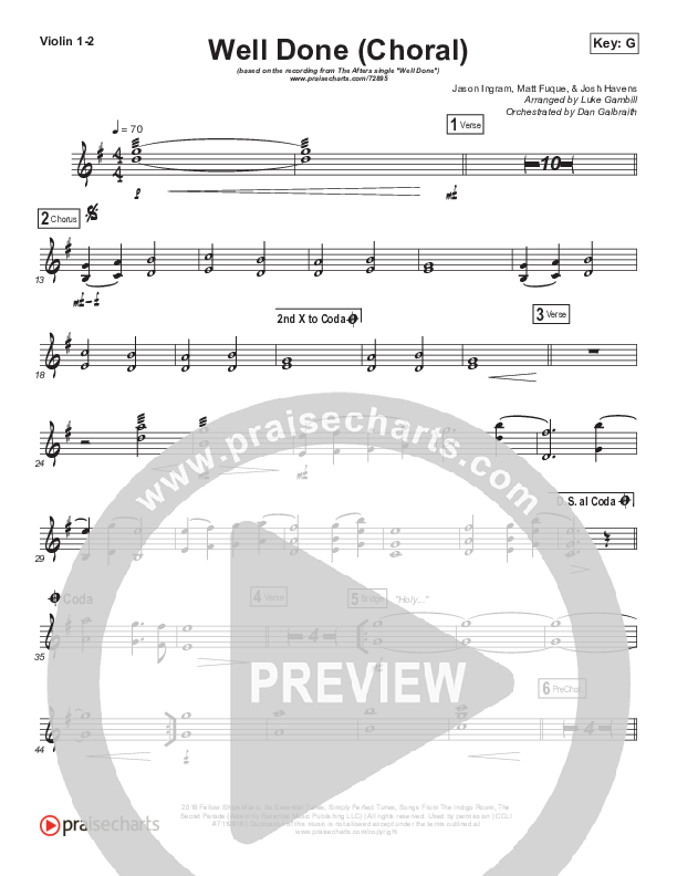 Well Done (Choral Anthem SATB) Violin 1/2 (The Afters / Arr. Luke Gambill)