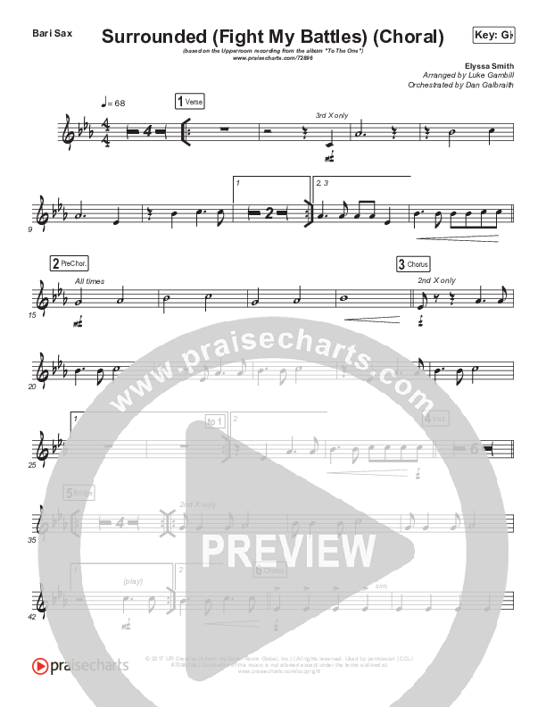 Surrounded (Fight My Battles) (Choral Anthem SATB) Bari Sax (Elyssa Smith / UPPERROOM / Arr. Luke Gambill)