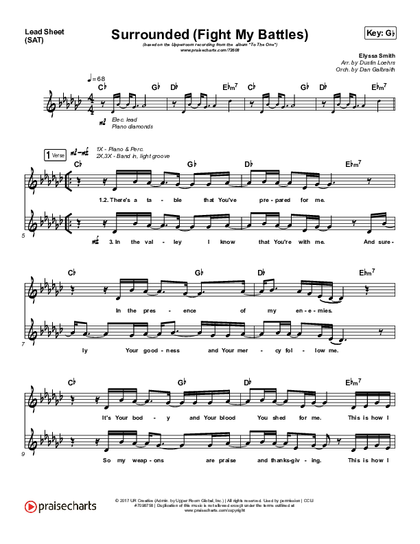Surrounded (Fight My Battles) (Choral Anthem SATB) Lead Sheet (SAT) (Elyssa Smith / UPPERROOM / Arr. Luke Gambill)