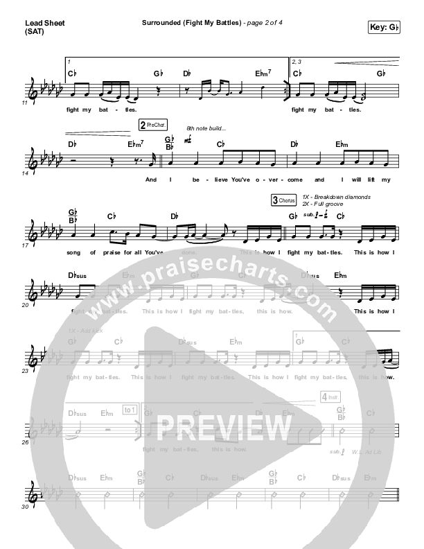 Surrounded (Fight My Battles) (Choral Anthem SATB) Lead Sheet (SAT) (Elyssa Smith / UPPERROOM / Arr. Luke Gambill)