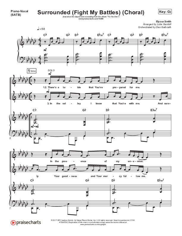 Surrounded (Fight My Battles) (Choral Anthem SATB) Piano/Vocal (SATB) (Elyssa Smith / UPPERROOM / Arr. Luke Gambill)