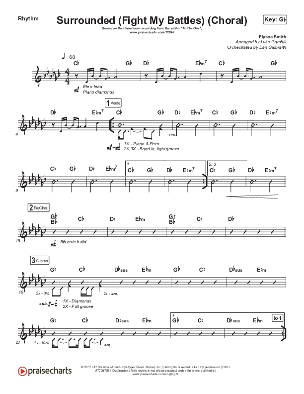 Surrounded (Fight My Battles) (Choral Anthem SATB) Rhythm Chart (Elyssa Smith / UPPERROOM / Arr. Luke Gambill)