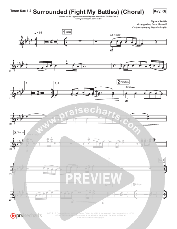 Surrounded (Fight My Battles) (Choral Anthem SATB) Tenor Sax 1/2 (Elyssa Smith / UPPERROOM / Arr. Luke Gambill)