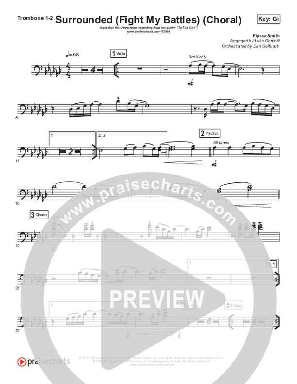 Surrounded (Fight My Battles) (Choral Anthem SATB) Trombone 1/2 (Elyssa Smith / UPPERROOM / Arr. Luke Gambill)
