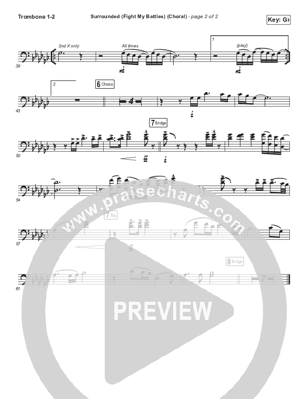 Surrounded (Fight My Battles) (Choral Anthem SATB) Trombone 1/2 (Elyssa Smith / UPPERROOM / Arr. Luke Gambill)