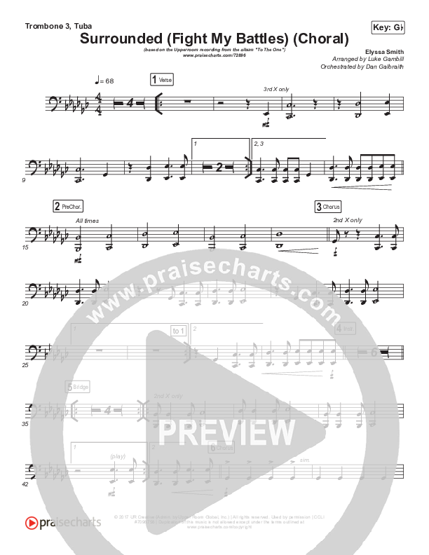 Surrounded (Fight My Battles) (Choral Anthem SATB) Trombone 3/Tuba (Elyssa Smith / UPPERROOM / Arr. Luke Gambill)