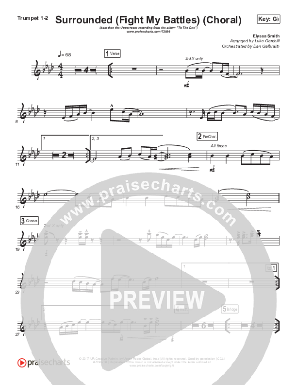 Surrounded (Fight My Battles) (Choral Anthem SATB) Trumpet 1,2 (Elyssa Smith / UPPERROOM / Arr. Luke Gambill)