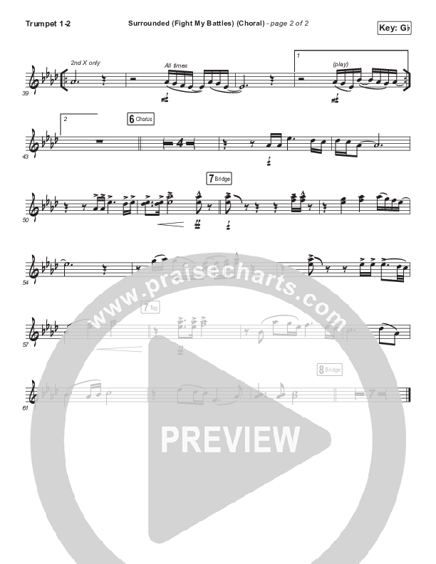 Surrounded (Fight My Battles) (Choral Anthem SATB) Trumpet 1,2 (Elyssa Smith / UPPERROOM / Arr. Luke Gambill)