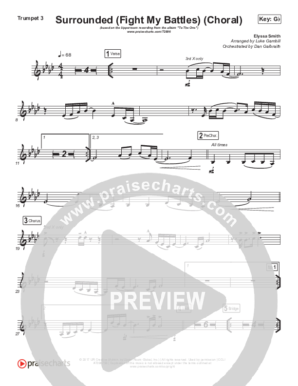 Surrounded (Fight My Battles) (Choral Anthem SATB) Trumpet 3 (Elyssa Smith / UPPERROOM / Arr. Luke Gambill)