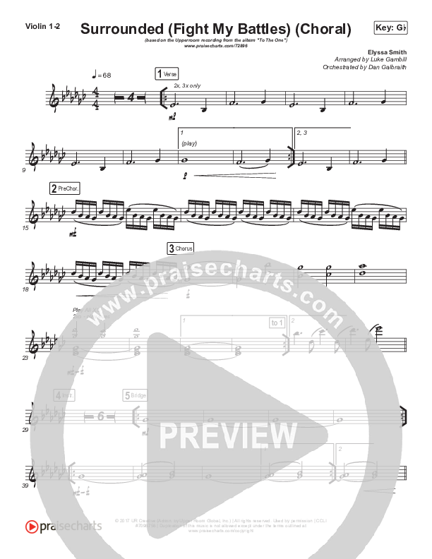Surrounded (Fight My Battles) (Choral Anthem SATB) Violin 1/2 (Elyssa Smith / UPPERROOM / Arr. Luke Gambill)