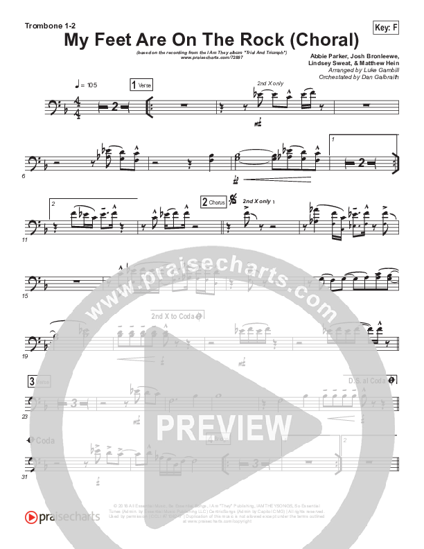 My Feet Are On The Rock (Choral Anthem SATB) Trombone 1/2 (I Am They / Arr. Luke Gambill)