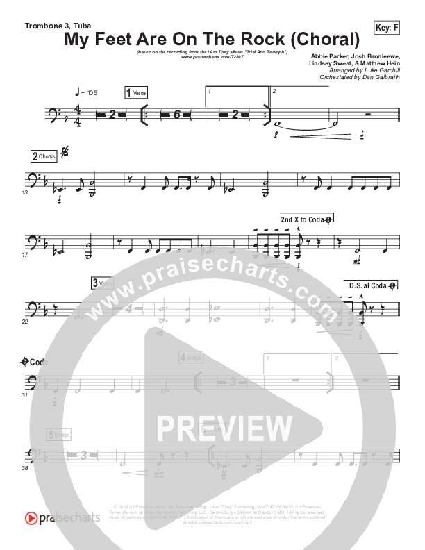 My Feet Are On The Rock (Choral Anthem SATB) Trombone 3/Tuba (I Am They / Arr. Luke Gambill)