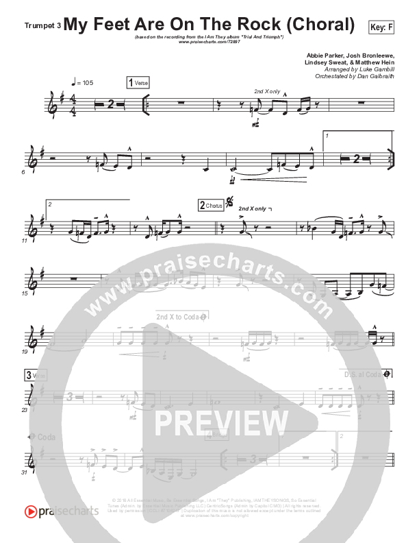 My Feet Are On The Rock (Choral Anthem SATB) Trumpet 3 (I Am They / Arr. Luke Gambill)