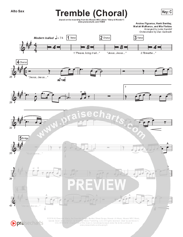 Tremble (Choral Anthem SATB) Alto Sax (Mosaic MSC / Arr. Luke Gambill)