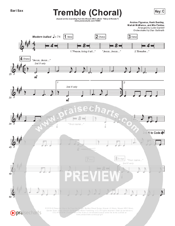 Tremble (Choral Anthem SATB) Bari Sax (Mosaic MSC / Arr. Luke Gambill)