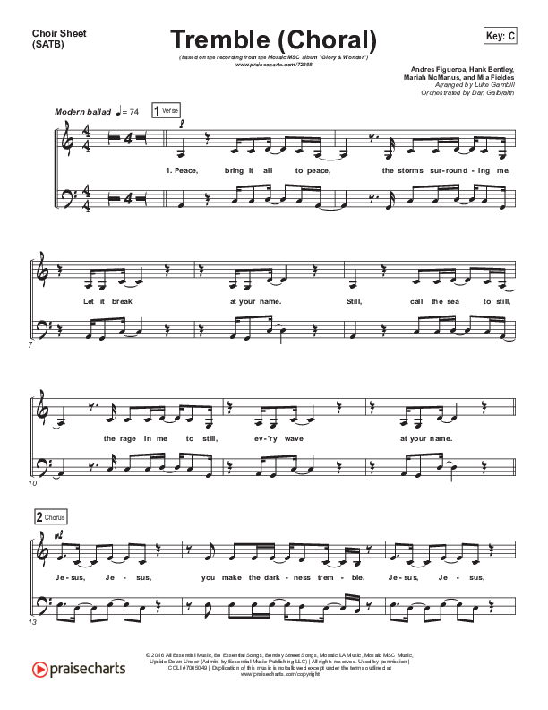 Tremble (Choral Anthem SATB) Choir Vocals (SATB) (Mosaic MSC / Arr. Luke Gambill)