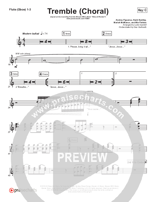 Tremble (Choral Anthem SATB) Flute/Oboe 1/2/3 (Mosaic MSC / Arr. Luke Gambill)