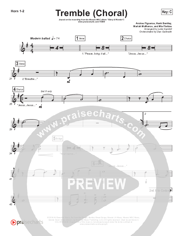 Tremble (Choral Anthem SATB) French Horn 1/2 (Mosaic MSC / Arr. Luke Gambill)