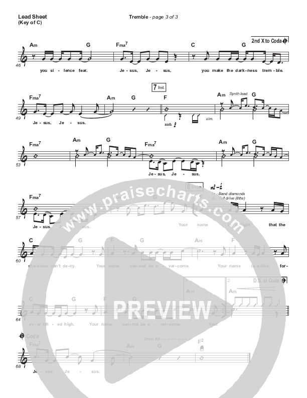 Tremble (Choral Anthem SATB) Lead Sheet (Melody) (Mosaic MSC / Arr. Luke Gambill)