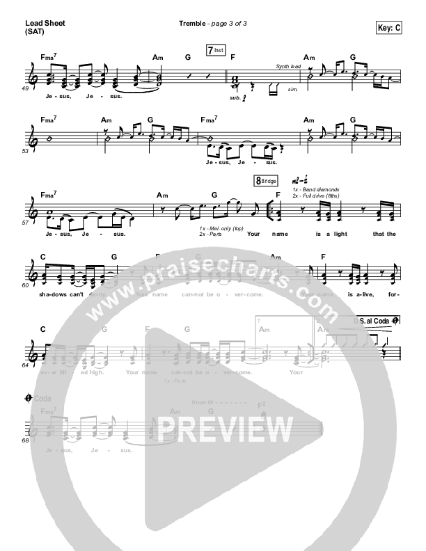 Tremble (Choral Anthem SATB) Lead Sheet (SAT) (Mosaic MSC / Arr. Luke Gambill)