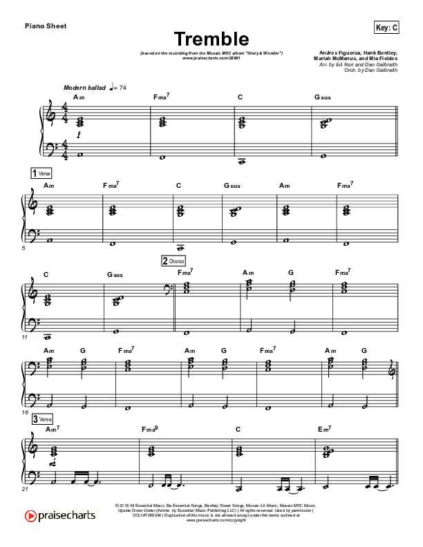 Tremble (Choral Anthem SATB) Piano Sheet (Mosaic MSC / Arr. Luke Gambill)
