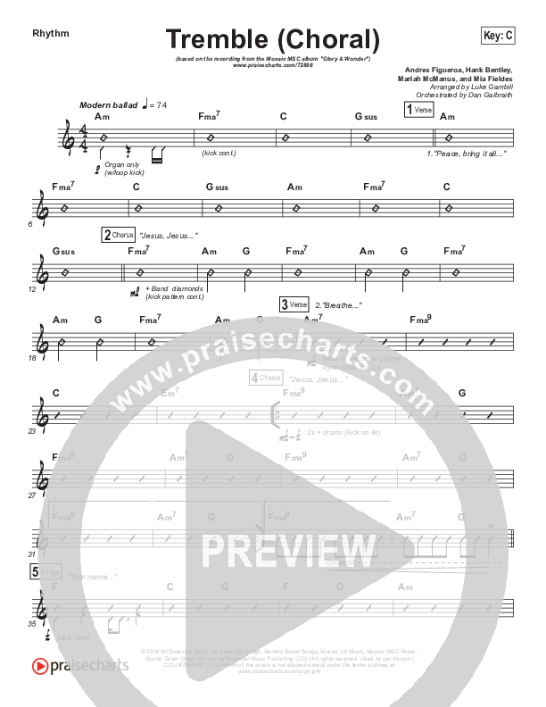 Tremble (Choral Anthem SATB) Rhythm Chart (Mosaic MSC / Arr. Luke Gambill)