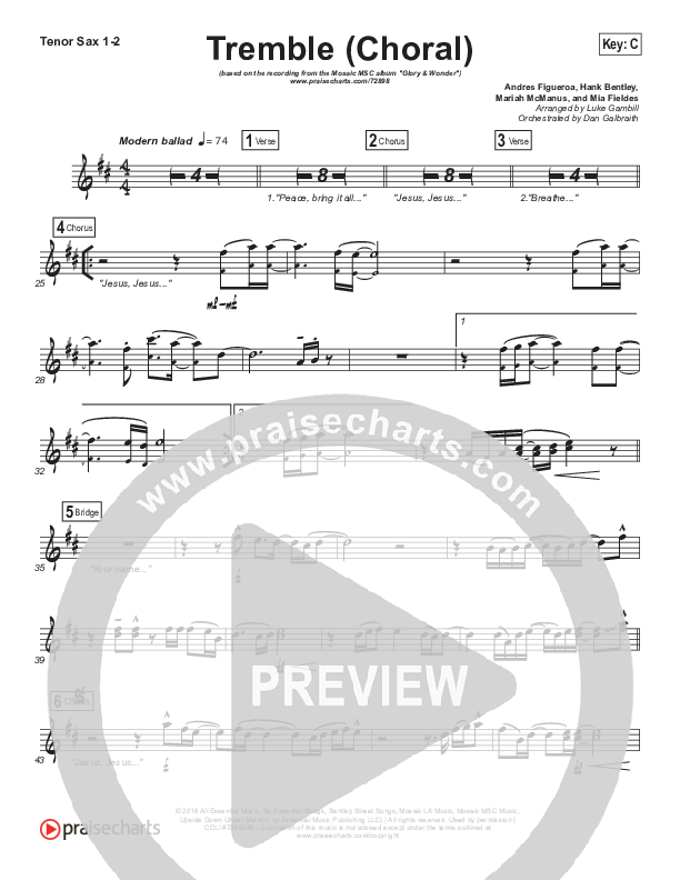 Tremble (Choral Anthem SATB) Tenor Sax 1/2 (Mosaic MSC / Arr. Luke Gambill)