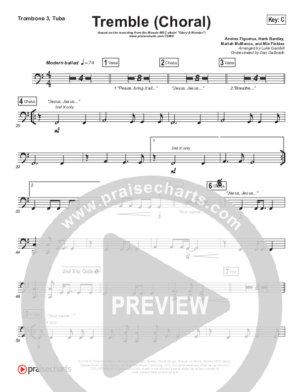 Tremble (Choral Anthem SATB) Trombone 3/Tuba (Mosaic MSC / Arr. Luke Gambill)