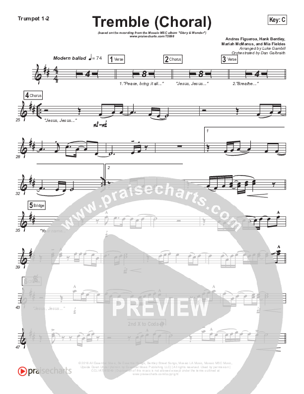 Tremble (Choral Anthem SATB) Brass Pack (Mosaic MSC / Arr. Luke Gambill)