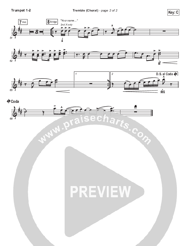 Tremble (Choral Anthem SATB) Trumpet 1,2 (Mosaic MSC / Arr. Luke Gambill)