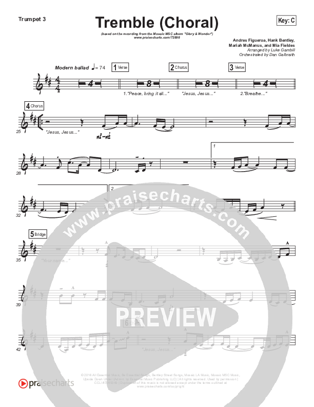 Tremble (Choral Anthem SATB) Trumpet 3 (Mosaic MSC / Arr. Luke Gambill)