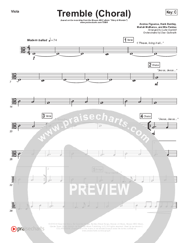 Tremble (Choral Anthem SATB) Viola (Mosaic MSC / Arr. Luke Gambill)