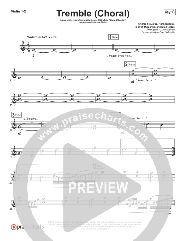 Tremble (Choral Anthem SATB) Violin 1/2 (Mosaic MSC / Arr. Luke Gambill)