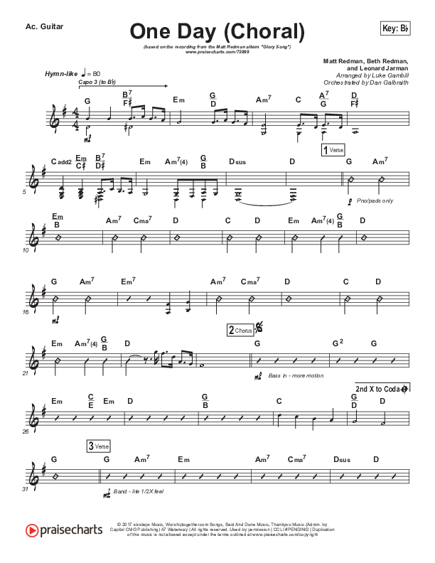 One Day (When We All Get To Heaven) (Choral Anthem SATB) Acoustic Guitar (Matt Redman / Arr. Luke Gambill)