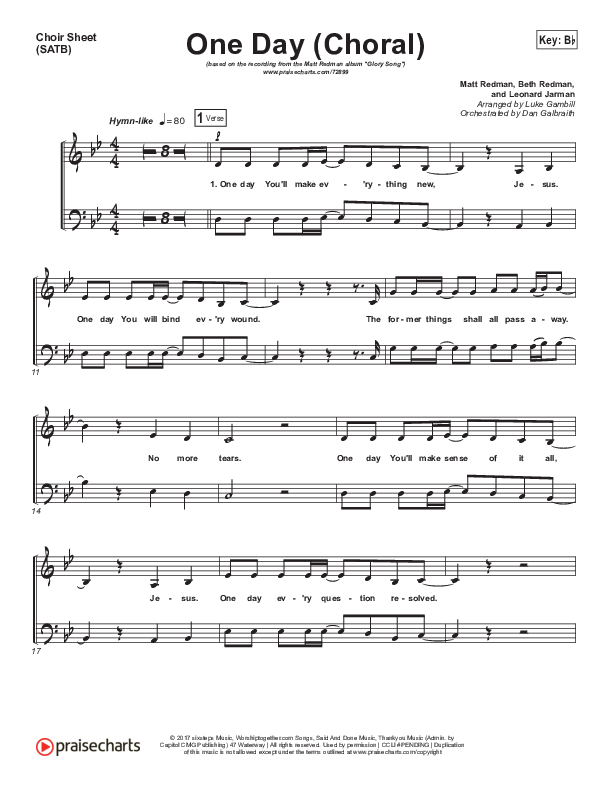 One Day (When We All Get To Heaven) (Choral Anthem SATB) Choir Sheet (SATB) (Matt Redman / Arr. Luke Gambill)