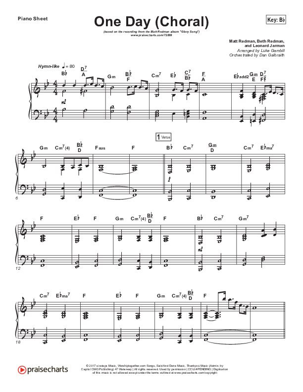 One Day (When We All Get To Heaven) (Choral Anthem SATB) Piano Sheet (Matt Redman / Arr. Luke Gambill)