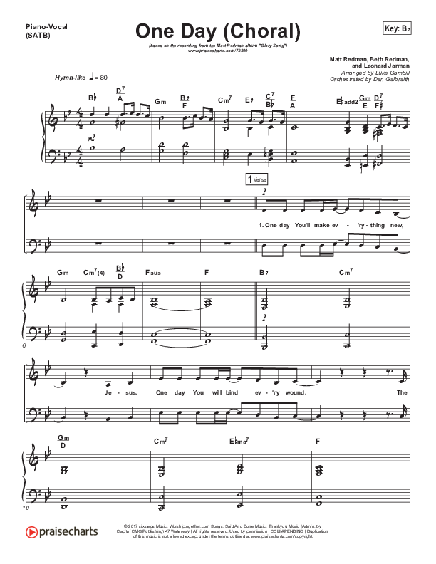 One Day (When We All Get To Heaven) (Choral Anthem SATB) Piano/Vocal (SATB) (Matt Redman / Arr. Luke Gambill)