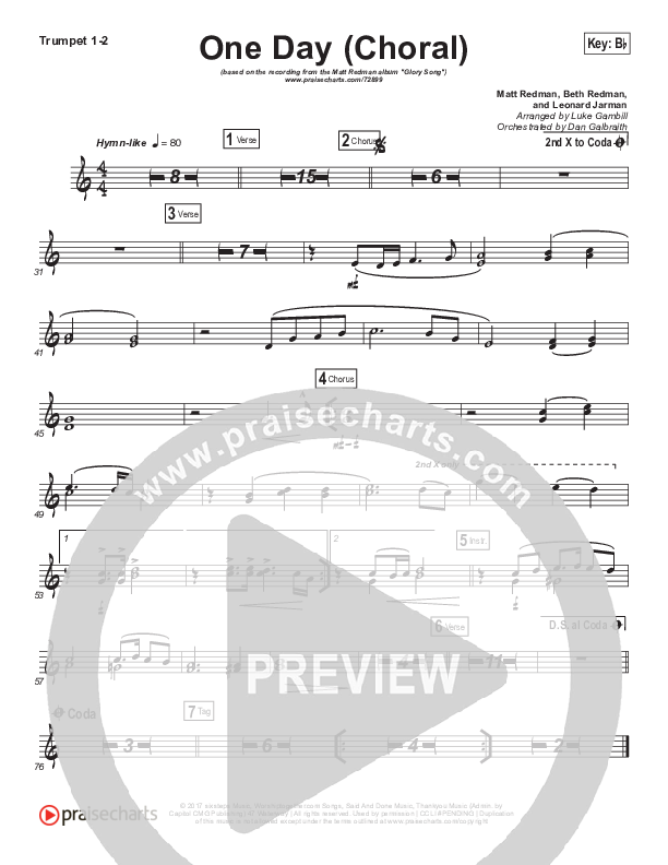 One Day (When We All Get To Heaven) (Choral Anthem SATB) Trumpet 1,2 (Matt Redman / Arr. Luke Gambill)