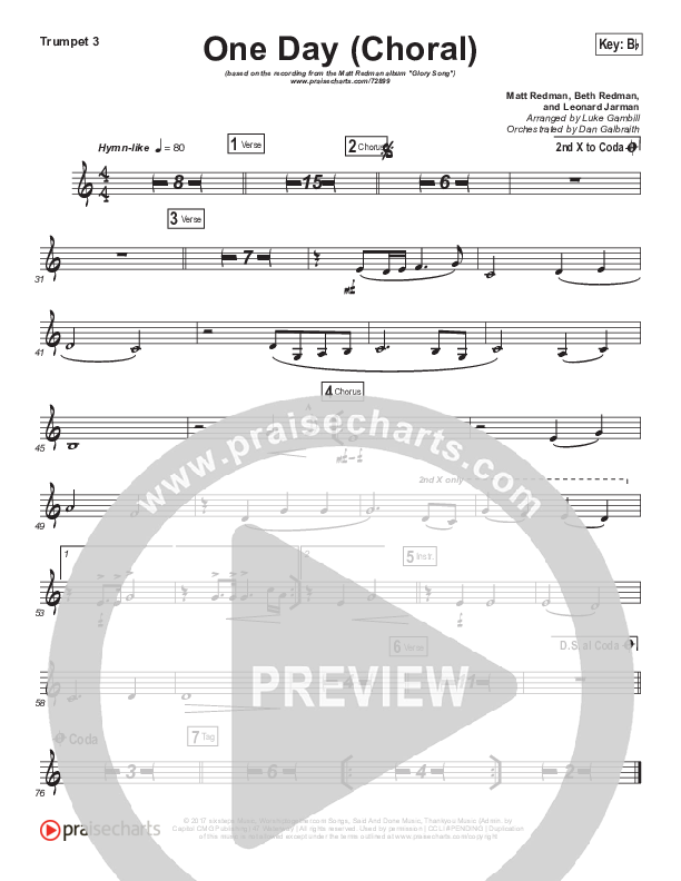 One Day (When We All Get To Heaven) (Choral Anthem SATB) Brass Pack (Matt Redman / Arr. Luke Gambill)