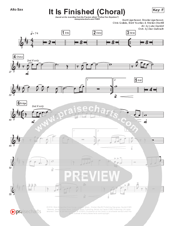It Is Finished (Choral Anthem SATB) Alto Sax (Passion / Melodie Malone / Arr. Luke Gambill)