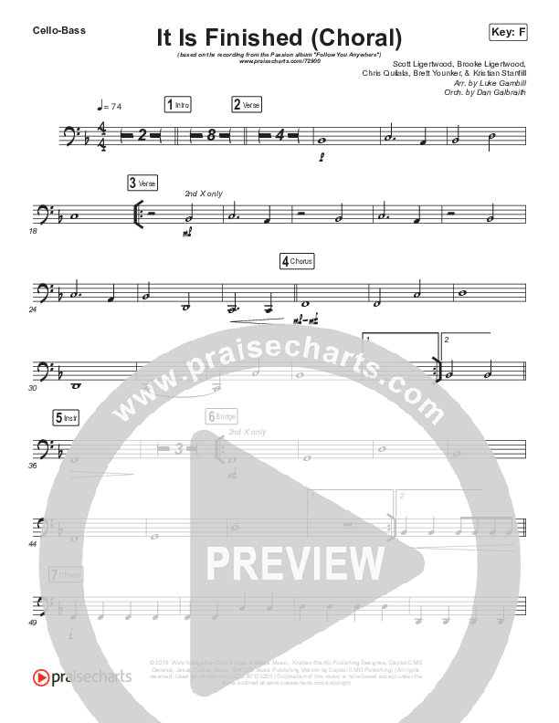 It Is Finished (Choral Anthem SATB) Cello/Bass (Passion / Melodie Malone / Arr. Luke Gambill)