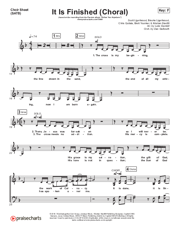 It Is Finished (Choral Anthem SATB) Choir Sheet (SATB) (Passion / Melodie Malone / Arr. Luke Gambill)