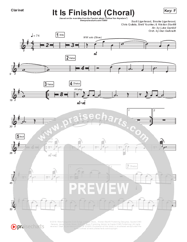 It Is Finished (Choral Anthem SATB) Clarinet (Passion / Melodie Malone / Arr. Luke Gambill)