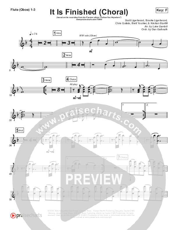 It Is Finished (Choral Anthem SATB) Flute/Oboe 1/2/3 (Passion / Melodie Malone / Arr. Luke Gambill)