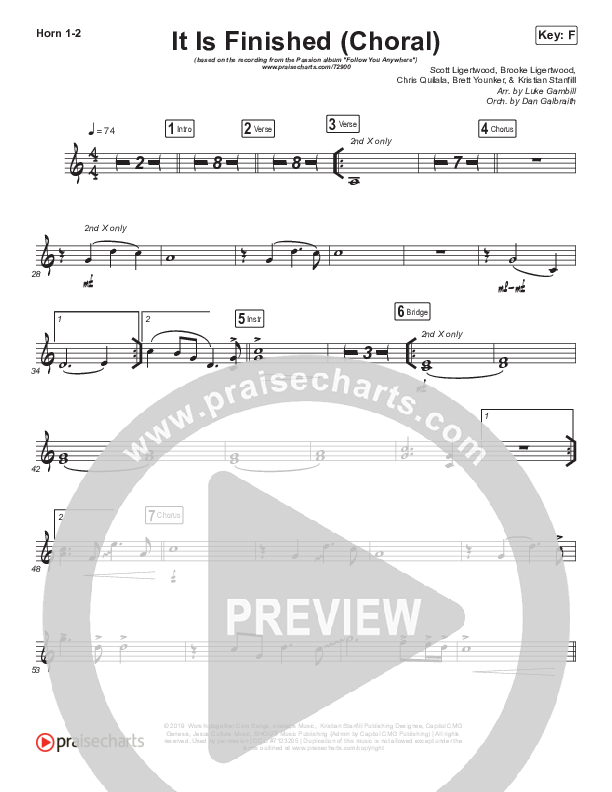 It Is Finished (Choral Anthem SATB) French Horn 1/2 (Passion / Melodie Malone / Arr. Luke Gambill)