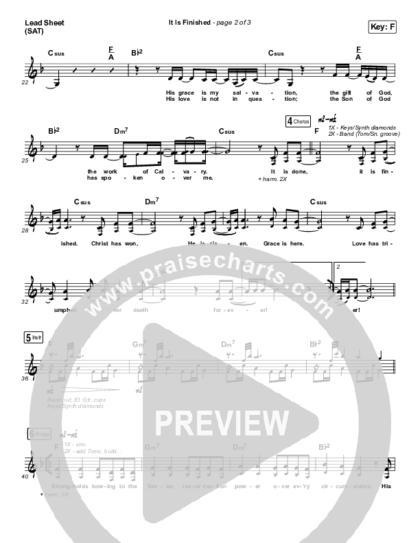It Is Finished (Choral Anthem SATB) Lead Sheet (SAT) (Passion / Melodie Malone / Arr. Luke Gambill)