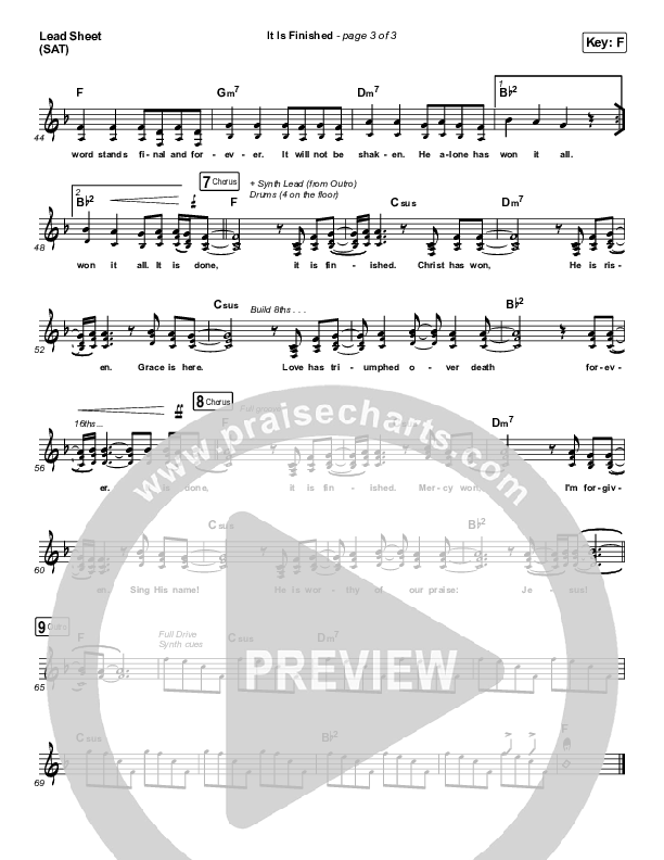It Is Finished (Choral Anthem SATB) Lead Sheet (SAT) (Passion / Melodie Malone / Arr. Luke Gambill)