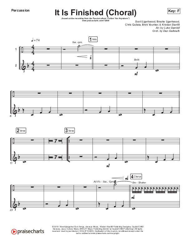 It Is Finished (Choral Anthem SATB) Percussion (Passion / Melodie Malone / Arr. Luke Gambill)