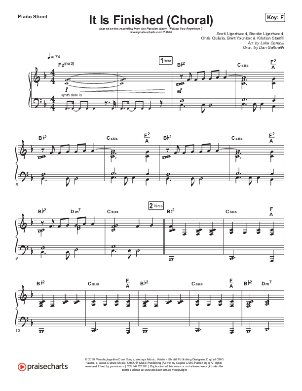 It Is Finished (Choral Anthem SATB) Piano Sheet (Passion / Melodie Malone / Arr. Luke Gambill)