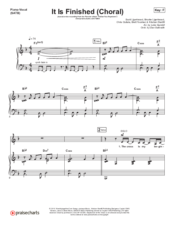 It Is Finished (Choral Anthem SATB) Piano/Vocal (SATB) (Passion / Melodie Malone / Arr. Luke Gambill)